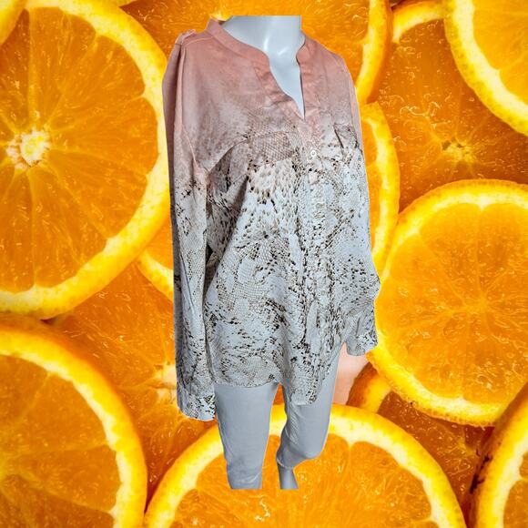 Calvin Klein Women's Ombré Snake Print Button-Front Long Sleeve‎ Top - Picture 1 of 8